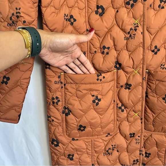 NWT Kerri Rosenthal Heart Print Winter Quilted Jacket Rust Orange Color sz L - Picture 6 of 16